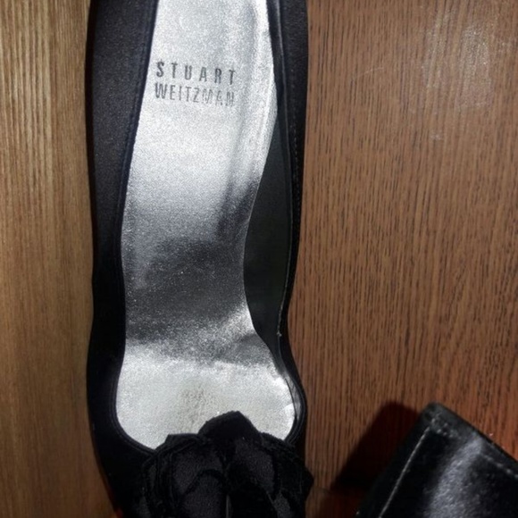 Stuart Weitzman black satin open-toe pumps - Picture 2 of 5